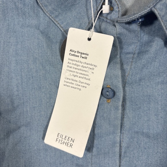 NWT $178 Eileen Fisher PM Airy Organic Cotton Denim Twill Classic Collar Shirt - Picture 2 of 9